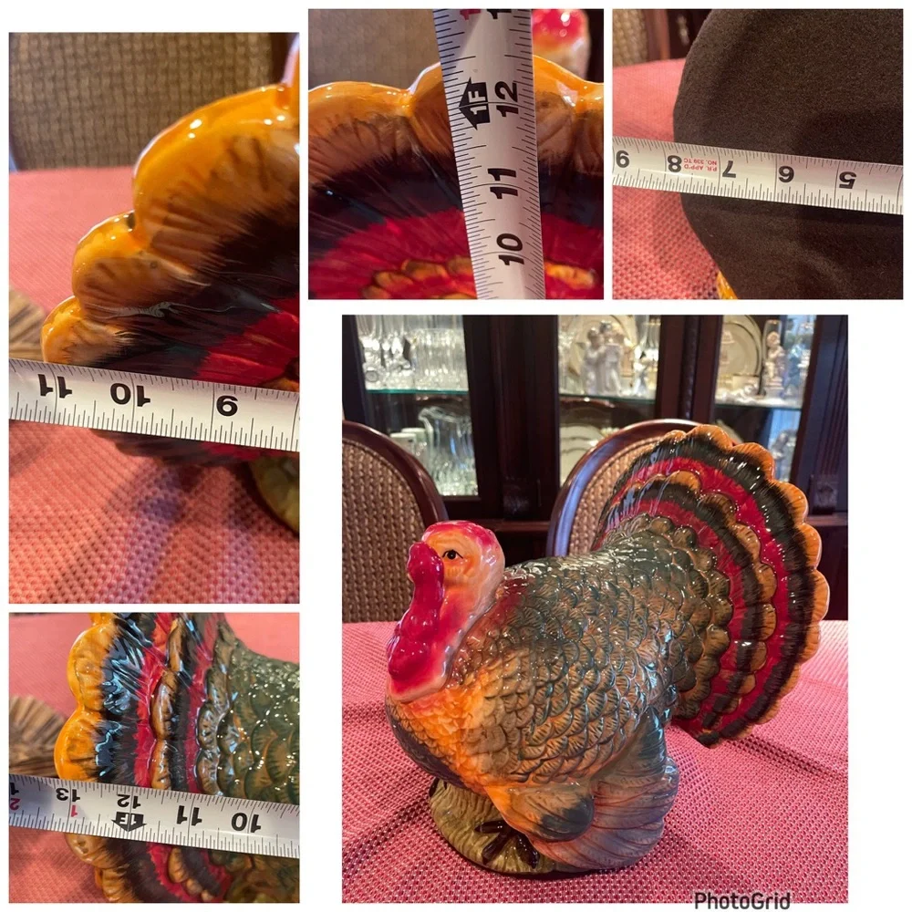 SurLa Table HandPainted Turkey Italy Thanksgiving Center Piece SPECTACULAR 12.5”